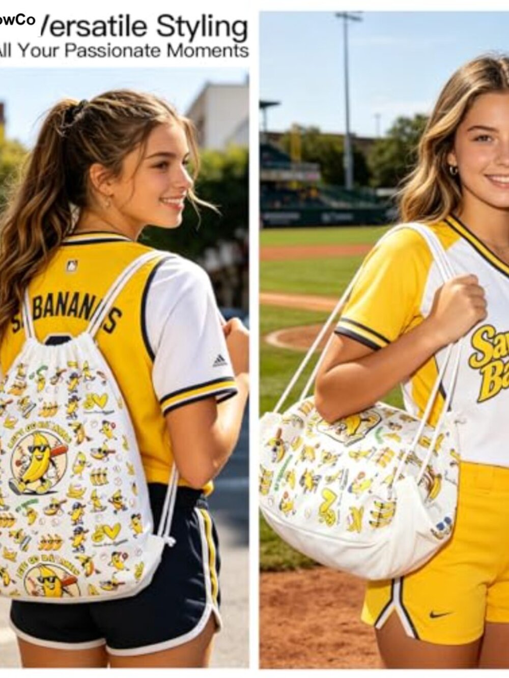 Savannah Bananas Inspired Drawstring Bag Lightweight Polyester Baseball Fan - Picture 4 of 6
